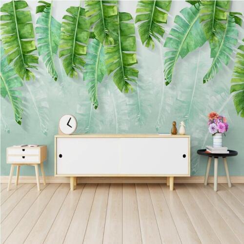 YOUMAN Custom Photo Wallpaper Forest 3D Wall Murals Scenery Green Tree 3D Bedroom Wallpaper Green Banana Leaf Watercolor Mural