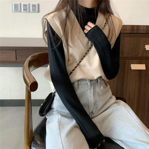 Woman Jacket Vest V-neck Knitted Womens Spring and Autumn Loose Short Sleeveless Vest Chaleco Mujer