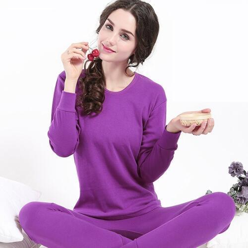 Women New Winter Warm Long Johns Pure Cotton Round Collar Thin Cotton Sweater Middle Collar Female Thick Thermal Underwear Set