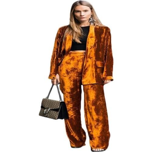 2 Pieces Gold Velvet Women Suits Lapel Modern Coat+Pant Fashion Formal Two Button Party Suits For Women Custom Made