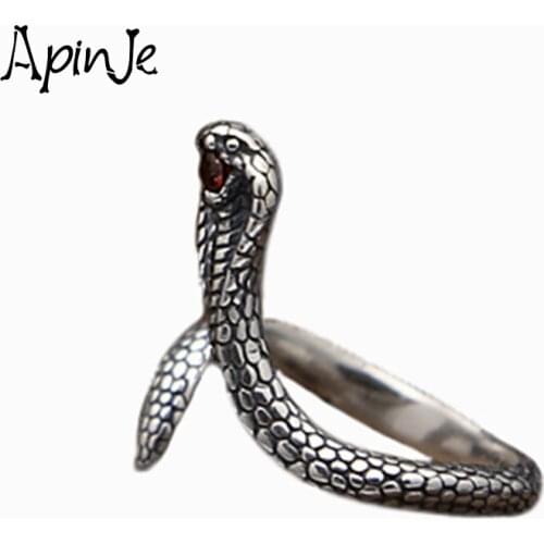 Apinje Vintage 925 Sterling Silver Women Ring Fashion Snake Punk Animal Open Rings Jewelry