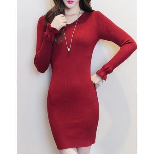 Mini Short Knitted Dress Autumn Winter Sexy Slim Bodycon Female Petal Cuff Pullovers Women Sweater Dress vestido de festa 1099