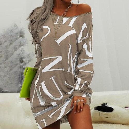 Women Autumn Winter Sexy Casual Dress Fashion Vestidos Long Sleeve Dresses Letter Print Round Neck Loose Personality New Elegant