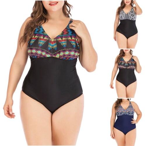 One-Piece Oversize Beachwear Women Plus Size Print Bikini 2021 Mujer Set Push Up Swimjupmsuit Swimsuit Beachwear Padded Swimwear