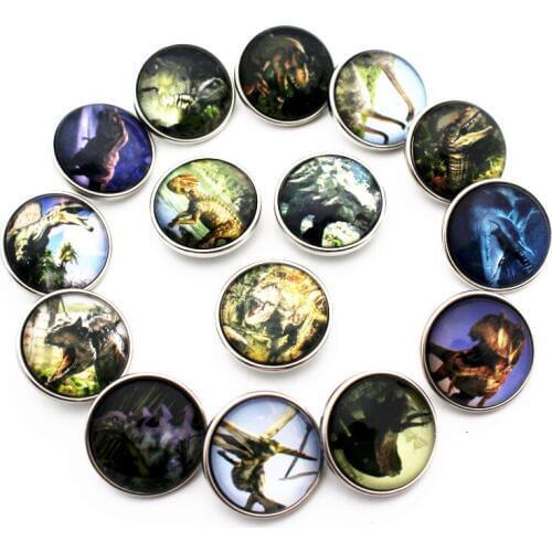 Newest 10pcs/lot Jurassic Period dinosaur Glass Snap Button Fit bangle 18mm/20mm Snap Buttons DIY Snap Bracelet Jewelry