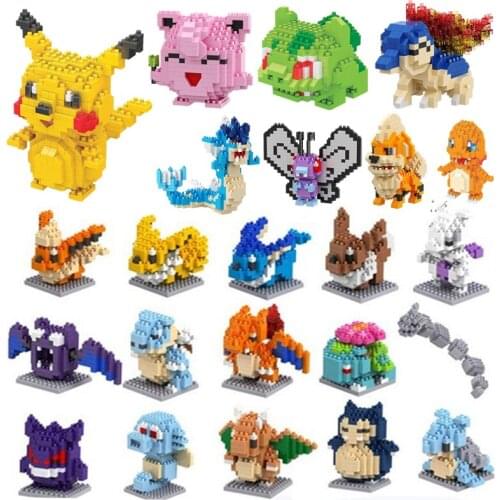 New 34 Styles Pokemons Blocks With Box Funny Children Legoed Pikachu Diamond Particle Blocks Puzzle Toy