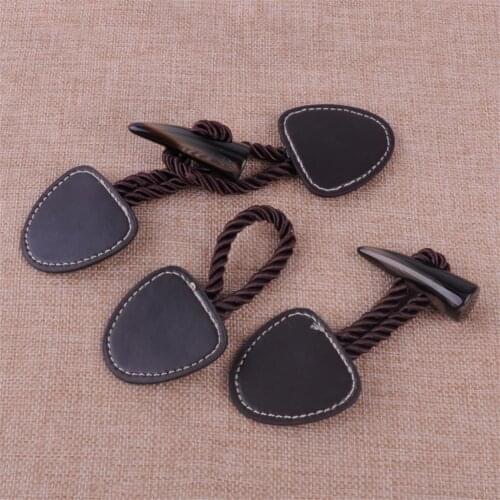 5 Set Vintage Resin & Faux Leather Duffle Horn Toggle Button for Men Women Craft Jacket Coat Black/Brown