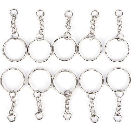 50 Pcs Polished Split Ring With Short Chain Key Rings Silver Color Keyring Keychain Women Men DIY Key Chains Accessories 25mm