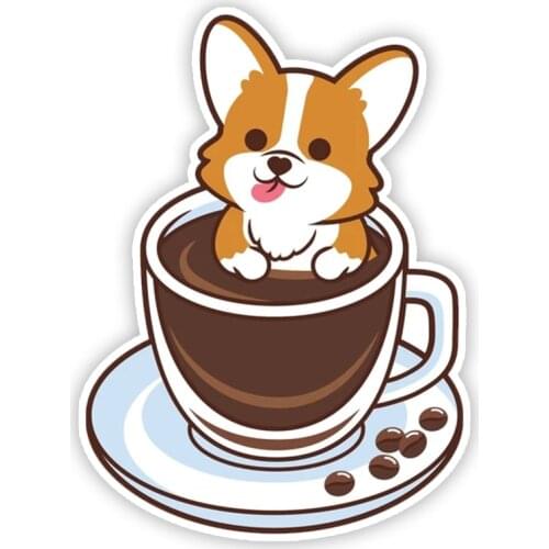 A0129# 13 cm/17 cm Self-Adhesive Decal Corgi Dog in Coffee Cup Car Sticker Waterproof Auto Decors on Bumper Rear Window Laptop
