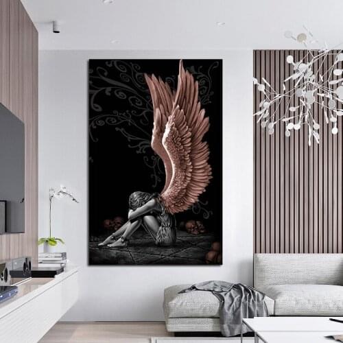 Abstract Black and White Angel Wings Canvas Painting Wall Art Nordic Posters and Prints Wall Pictures for Living Room Decoration