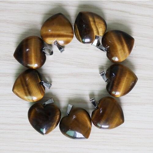 Free Shipping Charms New 10Pcs Wholesale Fashion High Quality Natural Tiger Stone 25mm Heart Pendants For Jewelry Making