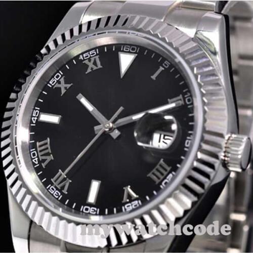 40mm bliger sterile black dial roman marks steel solid case sapphire glass automatic mens watch P24