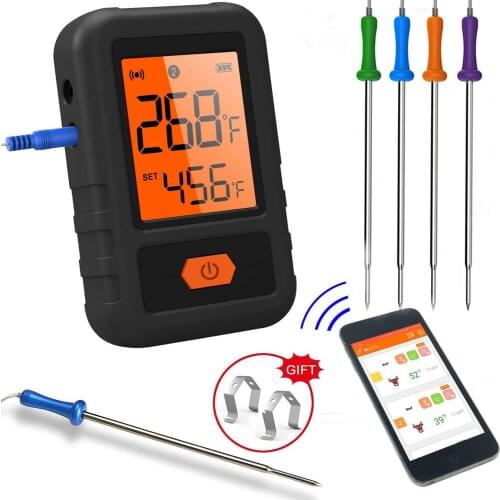 Wireless Meat Thermometer with Bluetooth for Grill Barbecue Cooking Smoker Oven Kitchen food Thermometer Remote 4 Probes