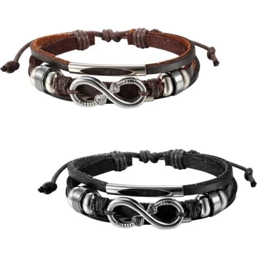 BONISKISS High Quality Infinite Charm Bracelet PU Leather Bracelets Mens Bangle Fashion Jewelry Dropshipping masculina 2020