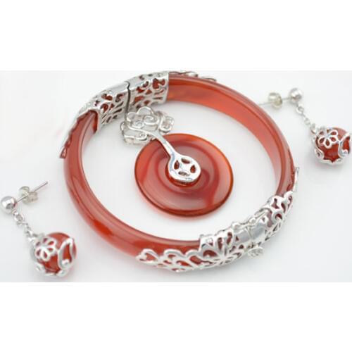 Chinese style natural red agate bracelet four pieces of gold plated Jade Bracelet