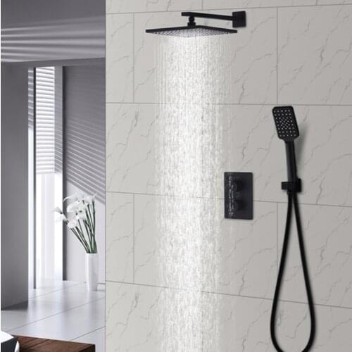 Hengmei Black Shower Set Wall-Mounted Nordic-Style Constant Temperature Shower Head Supercharged Copper Concealed Hidden