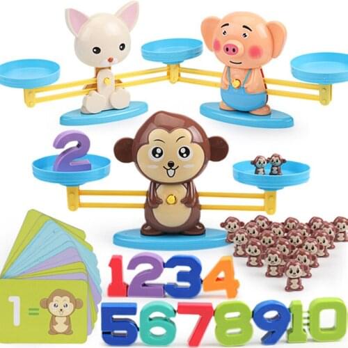 Kids Educational Toy Math Match Game Board Toys Monkey Cat Match Balancing Scale Number Balance Game to Learn Add and Subtract