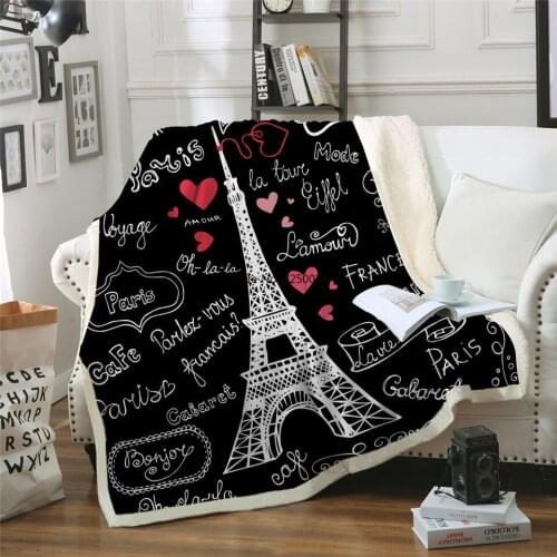 Sofa Cushion Yoga Mat Blanket Picnic Blanket Thick Double-layer Plush Eiffel Tower 3d Print Carry Blanket Tapestry Wholesale