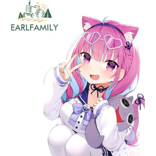 EARLFAMILY 13cm x 9.2cm for Hololive Minato Aqua Neko Car Stickers Fashionable Scratch-Proof Decals Sunscreen Car Door Protector