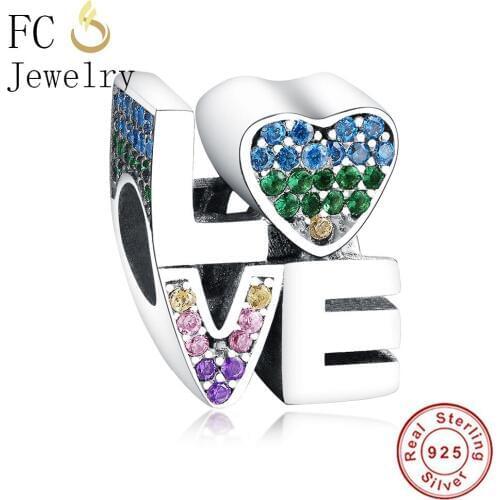 FC Jewelry Fit Original Brand Charm Bracelet 925 Sterling Silver Letter Love Heart Crystal Bead Making Berloque Kralen 2019