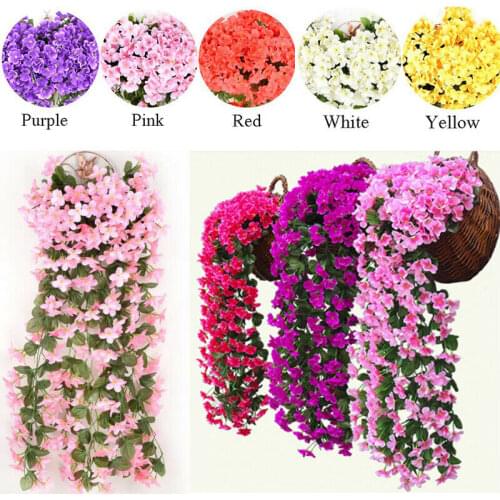 Violet Flower Garland Vine Violet Wall Hanging Basket Flower Artificial Ivy Leaf Wedding Party Home Decor Fake Foliage Flower