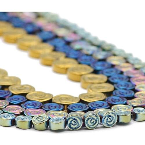 Rose Flower Shape Blue,Gold,Green Hematite Natural Stone Charm Loose Beads For Jewelry Making DIY Bracelet Accessories 6/8/10MM