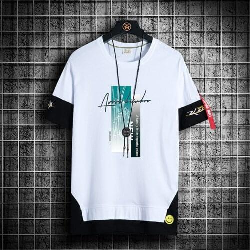 Summer Short Sleeve Harajuku Korean Fashion T-shirt Streetwear Hip Hop Male Embroidery Letters Top Tees Tshirt Clothes Plus Size