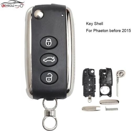 KEYECU 3 Button Key Shell Case Flip Uncut Smart Remote Key for Volkswagen Phaeton before 2015 year