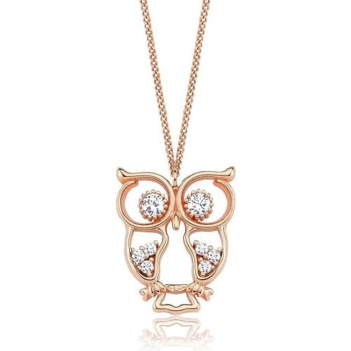 Valori Jewels Owl, Zirconia White Gemstone, Rose Gold Plated, Sterling Silver Necklace
