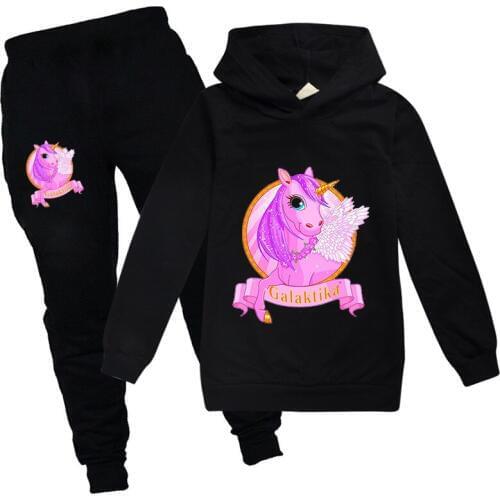 100% Cotton Children Clothing Sets Cartoon Unicorn Cute Rainbow Horse Boy Hoodies+Pants Hooded Kids Clothes Girls 8 To 12