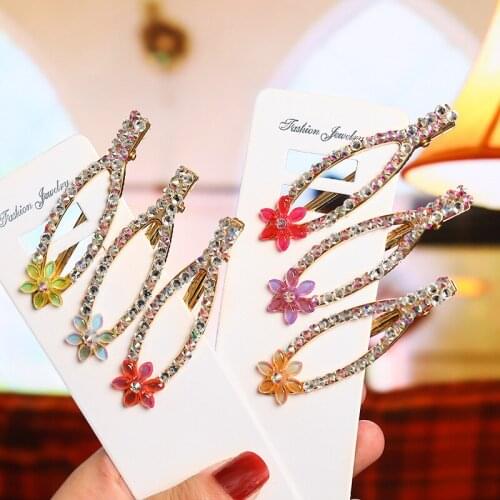 Korean Crystal Colorful Flowers Hair Clips for Women Girls Sweet Crown Hairpins Barrettes Hair bow Hair Accessories Jewelry