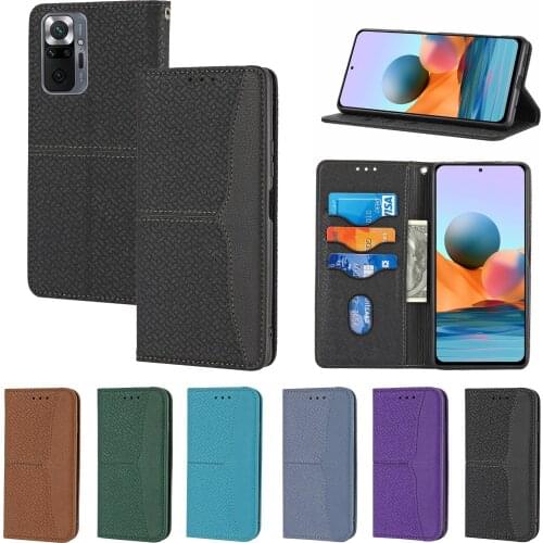 Leather Case for Xiaomi Redmi Note 10 Pro Woven Pattern Wallet Cover for Redmi Note 9 Pro Max Full Protection Magnetic Flip Capa