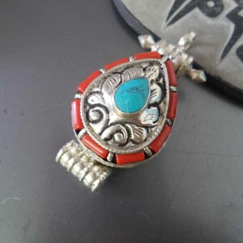 TGB223 Tibetan Prayer Box amulets round,Nepal India Antiqued Locket Pendants