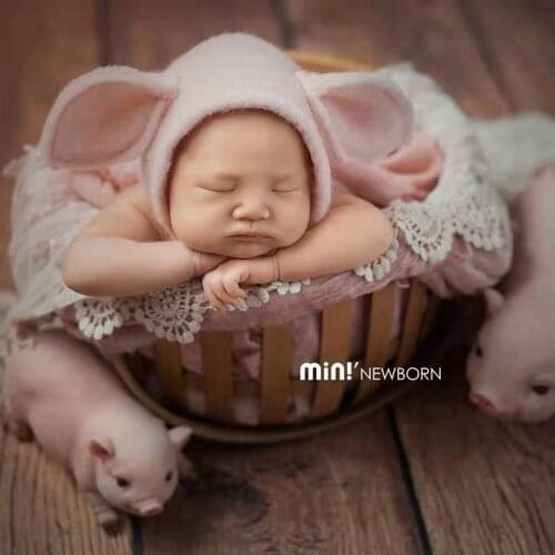 Lovely Pink Pig hat Felted Wool Hat Newborn Photography Props Baby Wool Bonnet Infant Cap Newborn Photo Prop Animal Bonnet