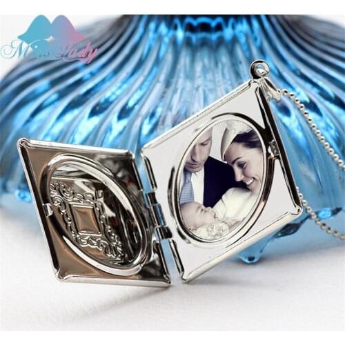 Miss Lady Creative section ancient pattern pocket watch square can put photo fashion Pendant love Necklace for women MLA1012