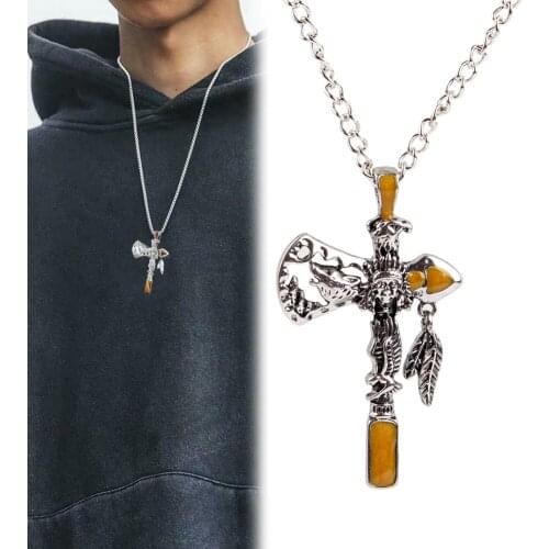 Fashion Silver Cross Necklace Viking Eagle Wolf ax Indians Alloy Punk Necklace Unisex Women Men Pendant Necklaces Jewelry Gifts