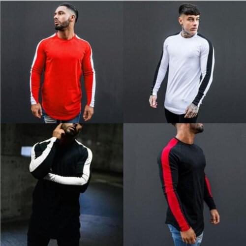 2021 Korea Style Slim Fit Men Casual Long Sleeve T-Shirt Masculina Bodybuilding Black Red O Neck Plain Male Tee Tops 3XL