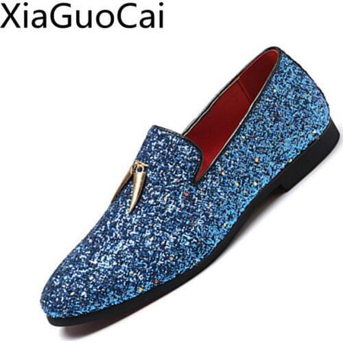 Glitters Bling Big Size Men Loafers Slip-on Brand Male Casual Shoes Summer Solid Breathable Flat Sneakers Loafers