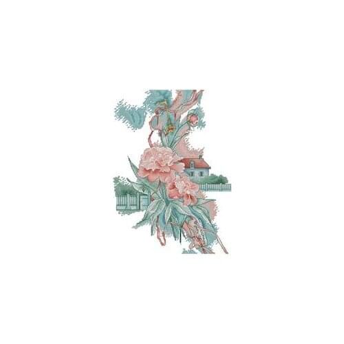 -Ink Flower House Needlework,For Embroidery,DIY 14CT Unprinted Arts Cross stitch kits Set Cross-Stitching Home Decor