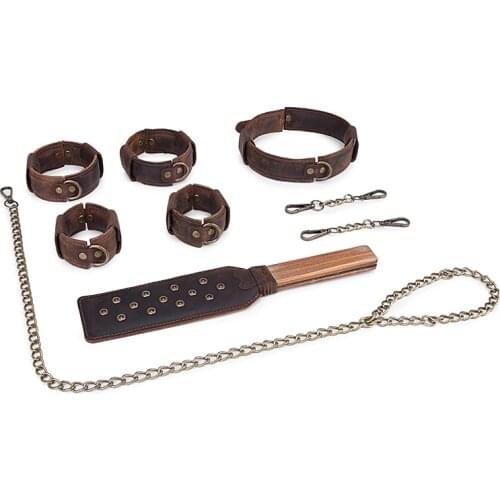 Genuine Leather BDSM Bondage Restraint Kits Sex Toys For Women Couples Ankle Cuff Hog-tie Restraints Set Punishment Adult Games