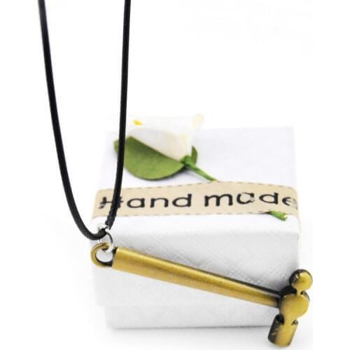 Novelty New Leather Chain Retro Gold Mens Hammer Choker Necklace Vintage Tool Pendant Necklace Women Jewelry Gift