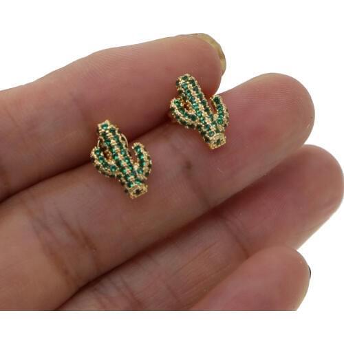New arrived new cactus styles sttud earring with green cz paved mini cactus earring jewelry