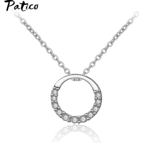Engagement Korean Trend New Fashion 925 Sterling Silver Cubic Zircon Round Necklace Pendant for Girl Birthday Gift Jewelry