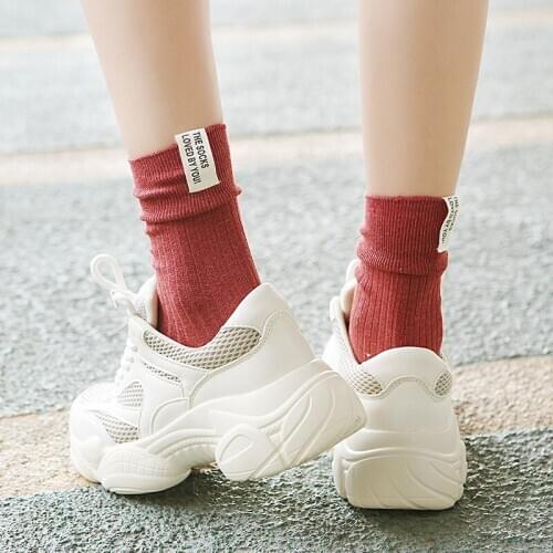 Solid Colors Socks Cotton Loose Striped Crew Sock Women Colorful Harajuku Designer Retro 2021 New Year Christmas Fashion Gifts