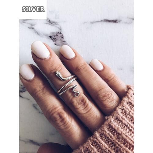 Open stainless steel silver Vintage Snake Ring Female Snake Ring Cobra Shape Surround Curve Mens Punk Locomotive Rock jewelry