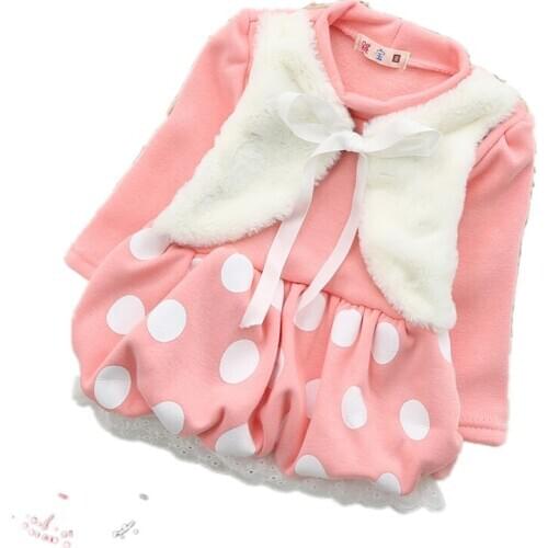 Popular Baby girl Cute plush dot Flower edge dress YF141