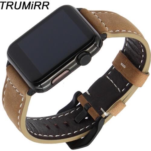 Italy Genuine Leather Watchband for iWatch Apple Watch 38mm 40mm 42mm 44mm Series 1 2 3 4 5 Band Stainless Steel Clasp Strap