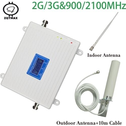 ZQTMAX GSM repeater 2g 3g mobille signal amplifier 900 2100 dual band signal booster UMTS 2100MHz GSM900 + antenna accessories