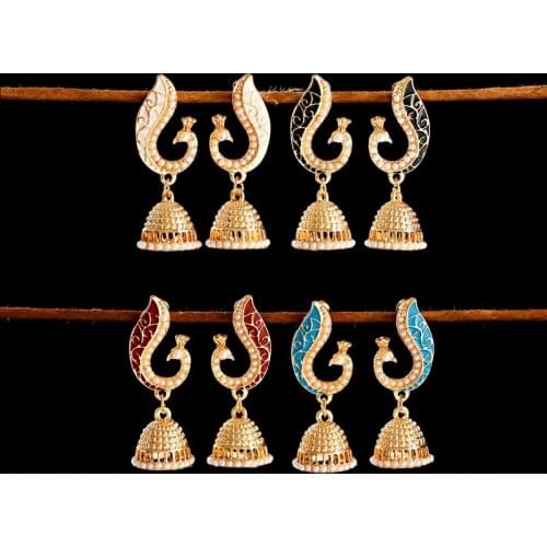 Boho Indian Bollywood Peacock Jhumka Jhumki Earrings Womens 2020 Retro Imitation Pearls Earrings Gypsy Jewelry