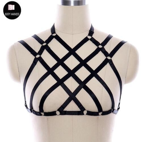 Crop Top Women Cage Bra Black Sexy Lingerie Body Harness Fetish Pole Dance Rave Bondage Harness Dress